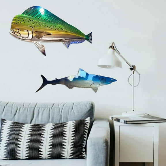 Travelwant Coastal Decor Stainless Steel Fish Wall Art Garden Pool Decor, Realistic Fish Art Wall Hanging for Pool Home Porch Fence Garden Outdoor or Indoor