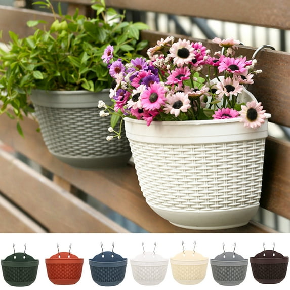 Travelwant Colorful Imitation Rattan Wall Planters, Durable Plastic Flower Pots for Indoor & Outdoor