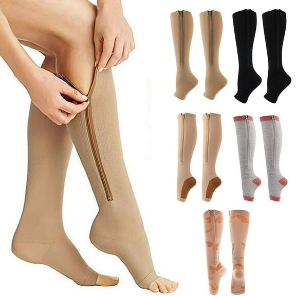 Travelwant Compression Socks Toe Open Leg Support Stocking Knee High Socks with Zipper