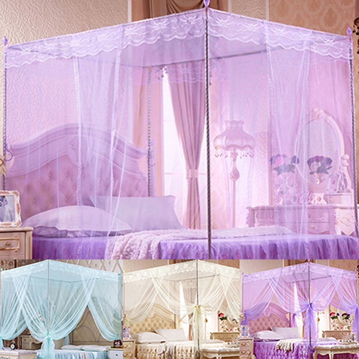 Travelwant Corners Princess Bed Curtain Canopy Canopies For Girls Boys Adults Bed Gift