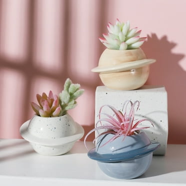 Travelwant Creative Planet Small Plant Pots Ceramic Flower Pot Succulent/Cactus Planter Pots Container Cute Plant Pots Gifts for Plant Lovers