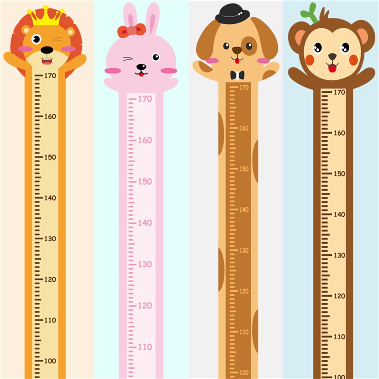 Kids Height Chart With Cute Animals. Children Growth Meter, Wall Sticker  For Children Height Measurement Scales Stock Vector