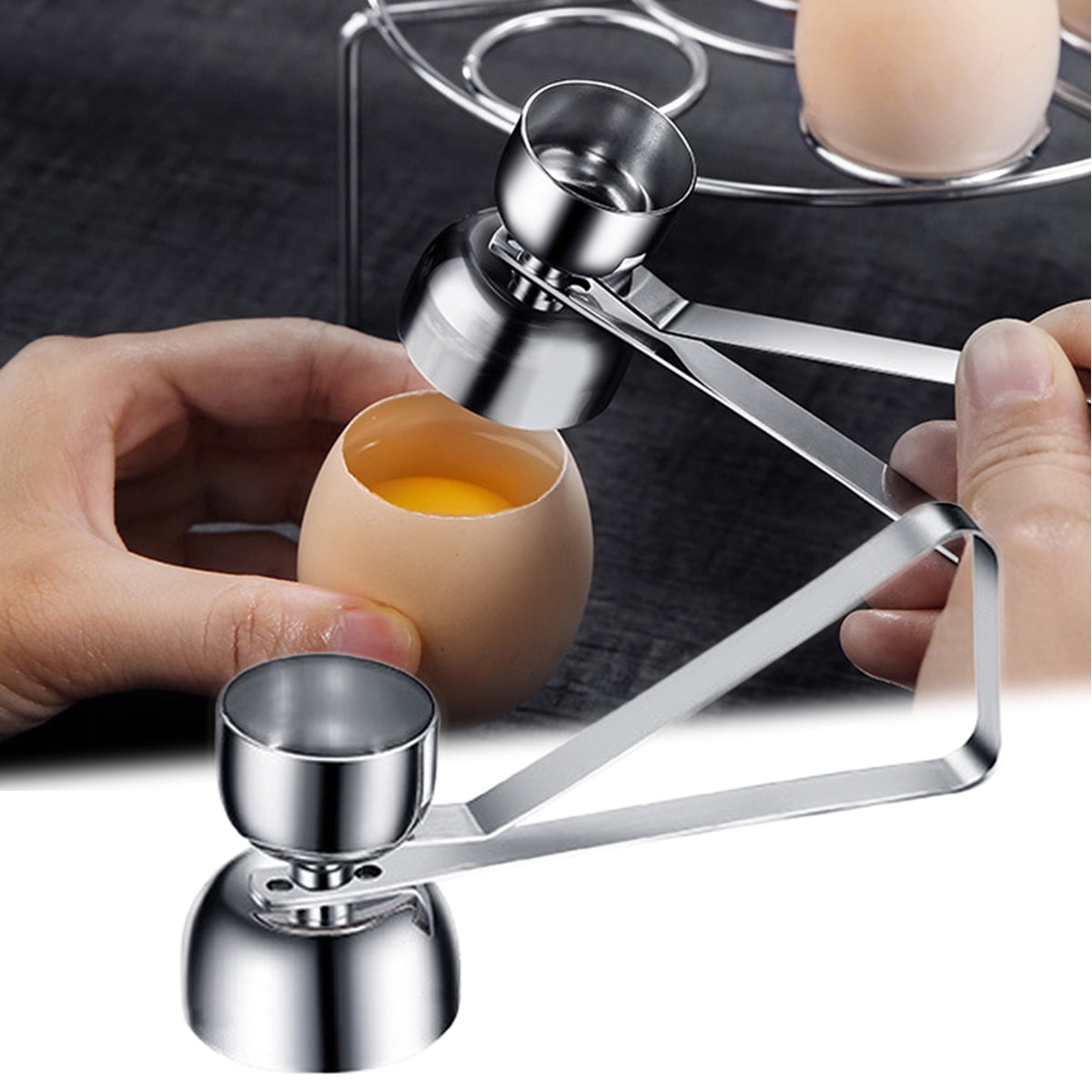 Ouvre-Œuf Automatique En Acier Inoxydable - Décapsuleur à Œufs Avec Séparateur - Outil De Cuisine Argenté