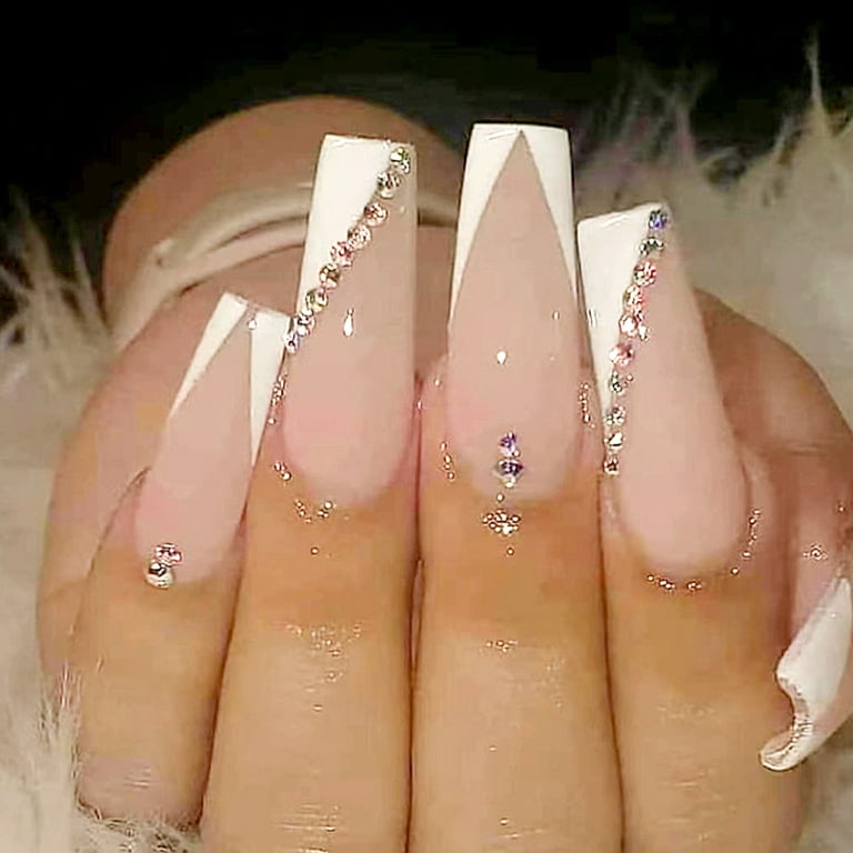7 Most Exclusive Nail Designs With Rhinestone Only For You  Light pink  acrylic nails, Nail art rhinestones, Pink nails