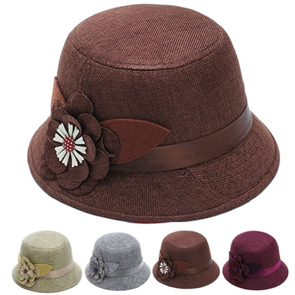 Travelwant Fashion Women Flower Cloche Caps Warm Knit Bucket Bowler Hats Vintage Wrinkled Beanie Caps