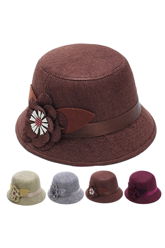 Fashion Women Flower Cloche Caps Warm Knit Bucket Bowler Hats Vintage Wrinkled Beanie Caps
