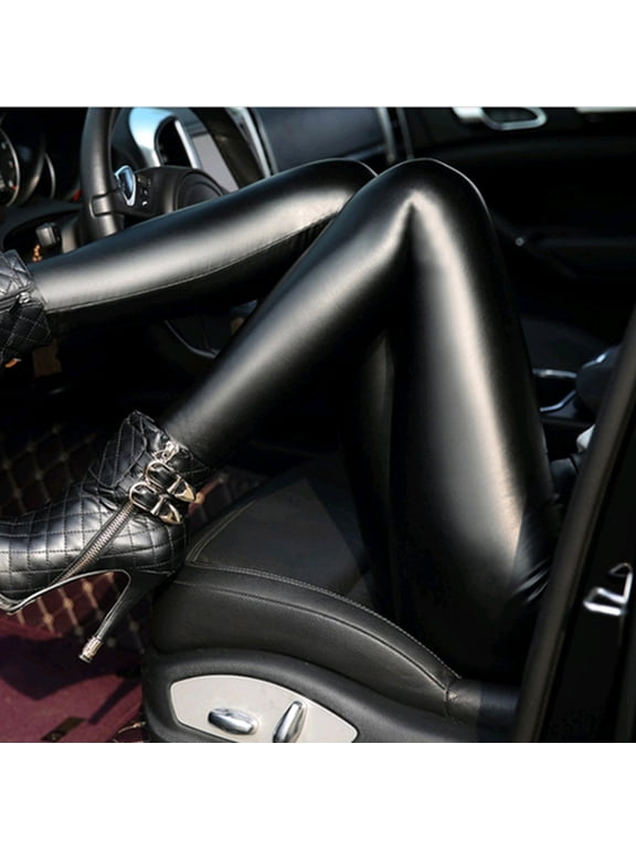 Faux Leather High Waisted Stretchy Black Leggings Women's High Waist Comfy Faux Leather Leggings Tights Stretchy Pleather Pants