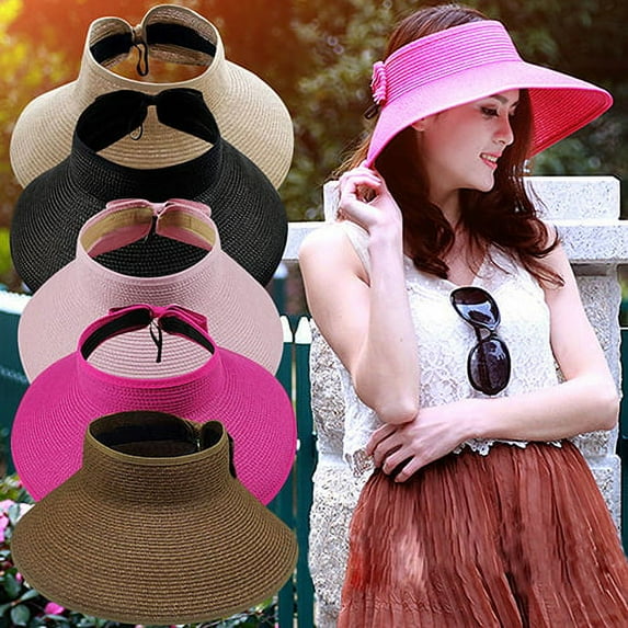 Travelwant Foldable Straw Sun Visors for Women Sun Protecetion Wide Brim Sun Hats Adjustable Beach Hat