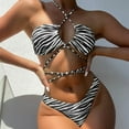 thumbnail image 1 of Travelwant Fresh Bikini Set Halter Hollow Out Adjustable Lace-up Striped Print Bra High Waist Thong Swimwear for Swimming Pool, 1 of 7
