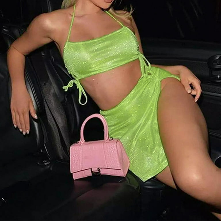 Glitter off shoulder crop top & skirt sets sale