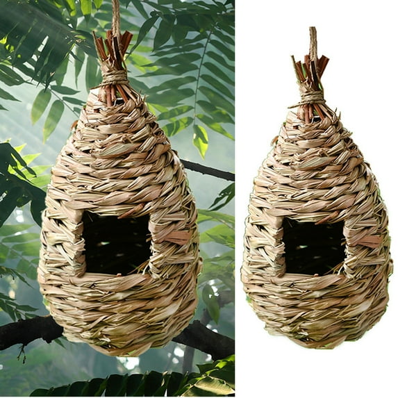 Travelwant Hand Woven Hummingbird House, Bird Hut, Nest Small Hanging Audubon Birdhouse, Outside Grass Hanging Bird Hut, Natural Hummingbird Nest for Outdoor-4.33" x 4.33" x 9.45"