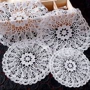 Travelwant Handmade Crochet Lace Doilies Vintage Round Placemats Snowflake Coasters Mini Doilies Table Placemats for Table Kitchen Wedding Decoration Polyester , Varied Sizes