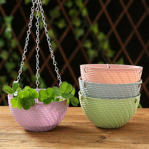 Travelwant Hanging Basket Planter Round Gardening Hanging Premium Plastic Pot Comes with Drainer and Chain,Hanging Flowers Pot for Indoor-Outdoor