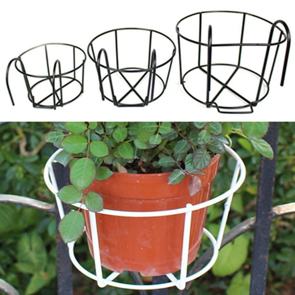 Travelwant Hanging Railing Planters Flower Pot Holders Plant Iron Racks Fence Metal Potted Stand Mounted Balcony Round Plant Baskets Shelf Container