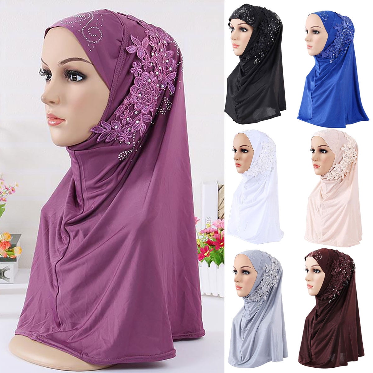 Travelwant Hijab Scarf Girls Hijab Head Scarfs Head Wrap with Flowers