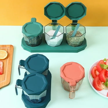 Travelwant Kitchen Transparent Seasoning Box, Spice Jar, Plastic Storage Container, with Lid and Spoon