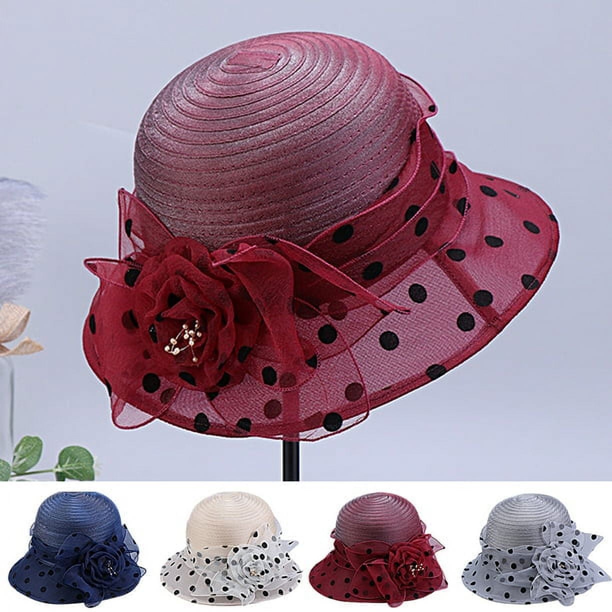 Red New Dress Formal Church Hat Women Church Hats Formal Dress Summer Hats with Feather  main image 2