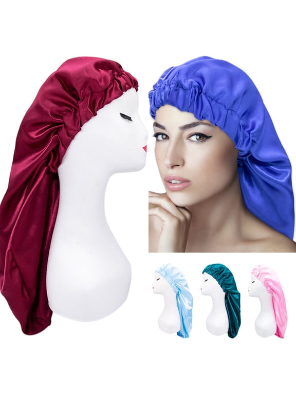 Long Silk-Satin Bonnet for Women - Large Night Cap for Curly Braid Hair