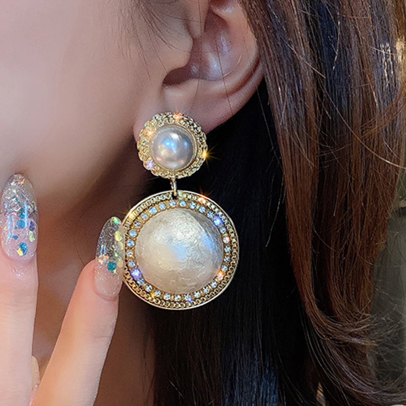 Missgrace Rhinestone & Pearl Drop Earrings | Vintage Boho Statement Earrings For Women | Silver Alloy Dangle Earrings