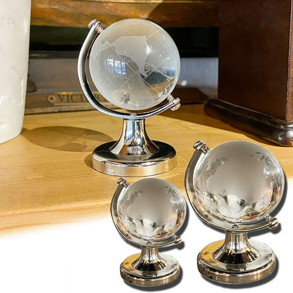 Travelwant Magic Crystal Sphere Round Earth Globe World Map Crystal Glass Ball Mini World Globe Crystal Glass Clear Decorative Crystal Balls Desktop Ornament Home Office Decor Gift