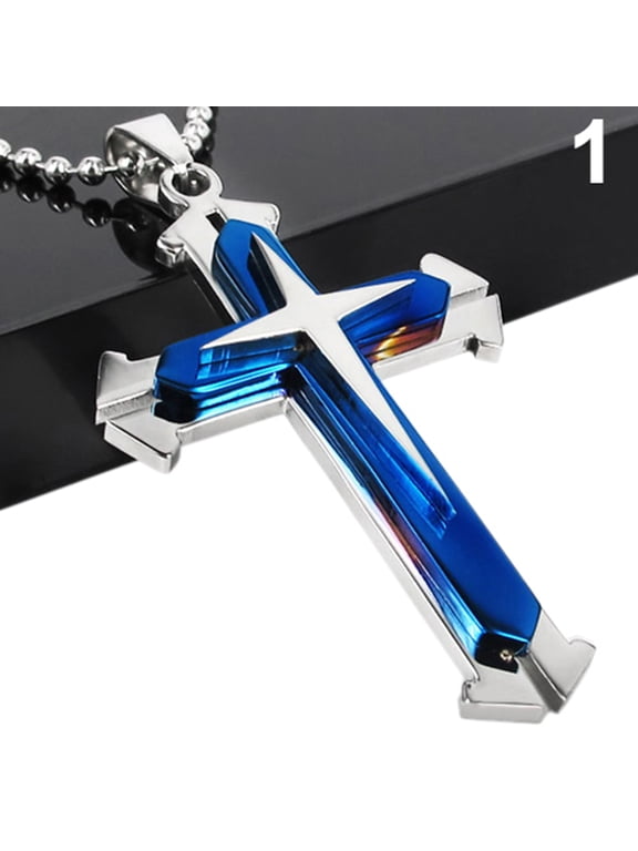 Mens Stainless Steel Cross Pendant Necklace Flower Basket Chain