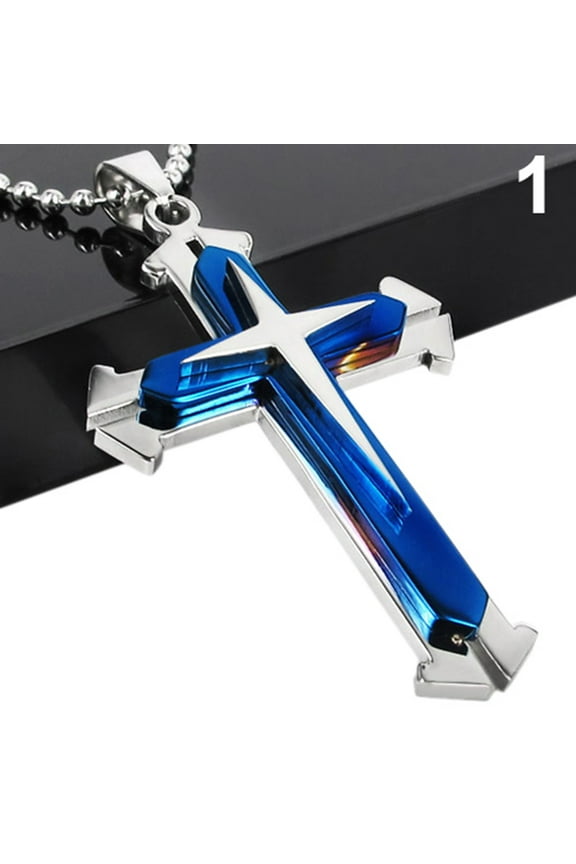 Mens Stainless Steel Cross Pendant Necklace Flower Basket Chain