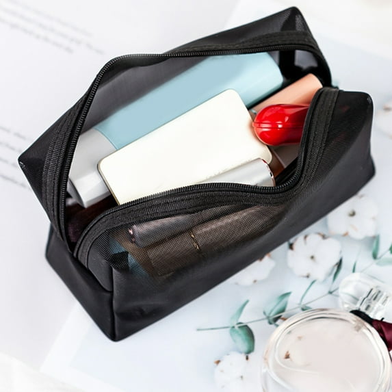 Travelwant Mesh Cosmetic Bag Mesh Makeup Bags Mesh Zipper Pouch for Offices Travel Accessories (Black)