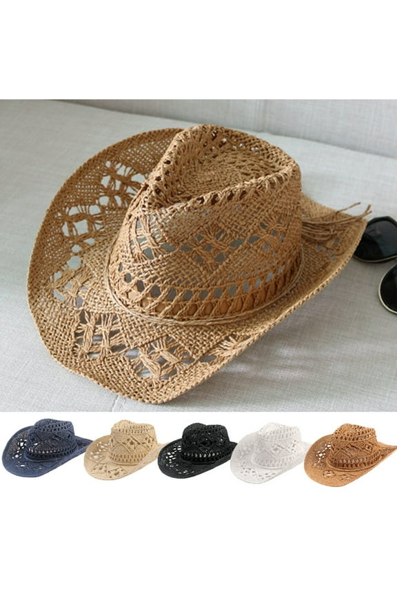 Outdoor Couple Hat Travel Sunscreen hat Western Cowboy Straw Hat Hand Woven Straw Hat
