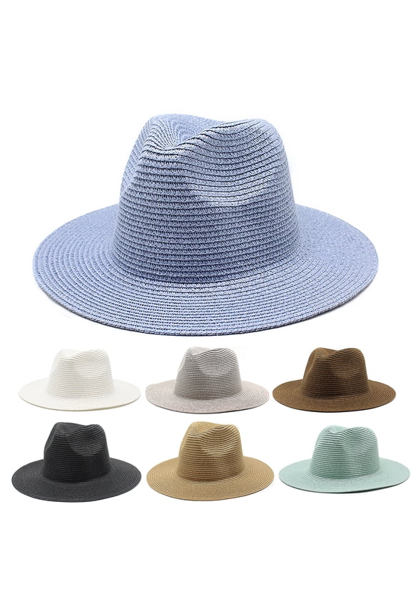 Panama Hat Sun Hats for Women Men Wide Brim Fedora Straw Beach Hat UV UPF 50
