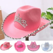Travelwant Pink Cowboy Hat for Girls - Sparkly Cowgirl Hat with Sequins and a Dazzling Tiara - Cute Cowgirl Birthday Party Hat for Girls - Fun Shiny Cowgirl Costume Accessory