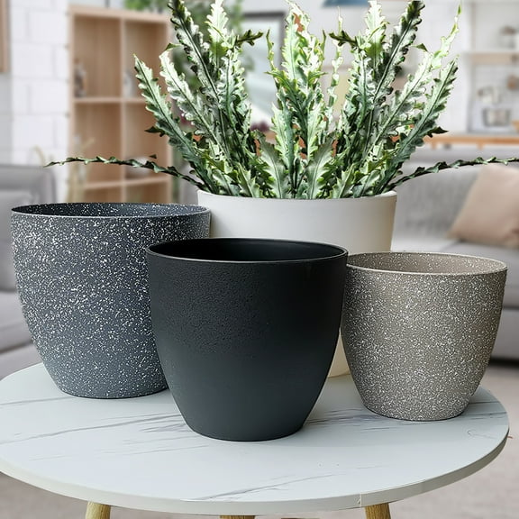 Travelwant Plant Pots,Outdoor Indoor Planter Pots with Drainage and Hanger,Floor-Standing Flower Pots,Speckled