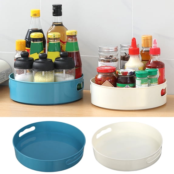Travelwant Plastic Lazy Susan Turntable with 2 Handle Multifunctional Spice Rack Organizer for Kitchen Cabinet 360 Rotating Food Storage Container for Fridge Countertop