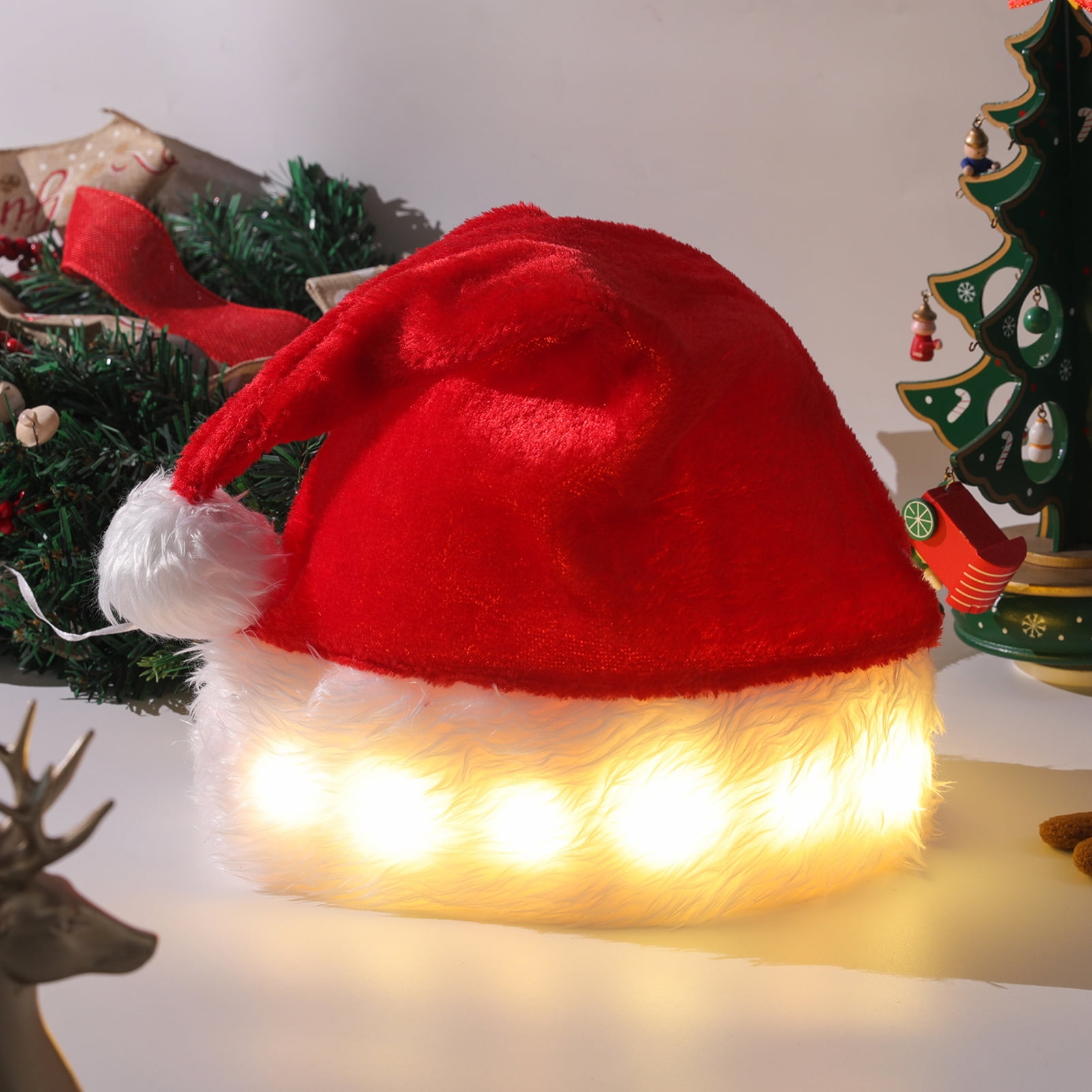 Travelwant Plush Santa Hat Light Up, Funny Christmas Hats for Kids