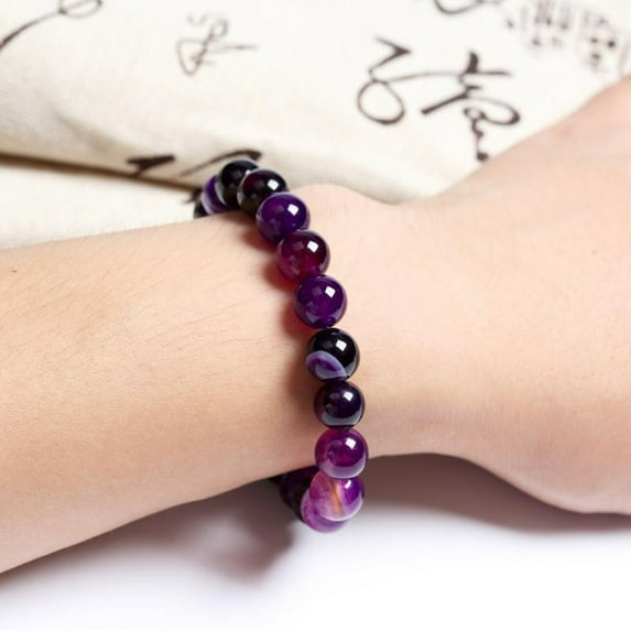 Travelwant Purification Bracelet - Handmade Natural Semi-Precious Amethyst Bracelet - Stone Beaded Stretch Bracelet- Gemstone Round Beads Natural Stone Yoga Bracelet