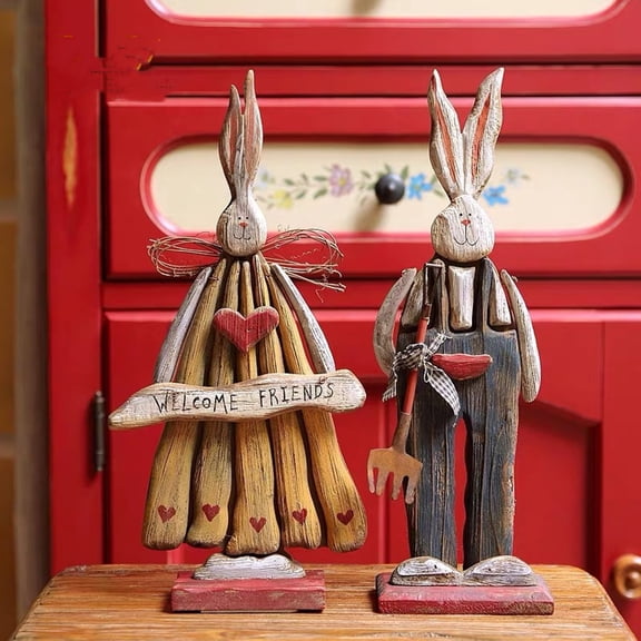 Travelwant Rabbit Ornaments Easter Bunny Figurine Decoration Spring Vintage Rustic Farmhouse Bunnies Rabbit Figurine Statue Home Decor Table Centerpiece Mantels Ornament