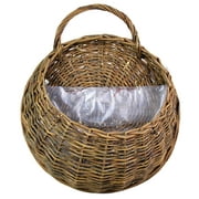 Travelwant Rattan Wicker Hanging Flower Pot, Half Round Rattan Railing Planter, Hanging Planter with Removable An integral handle ,Wall Storage Basket