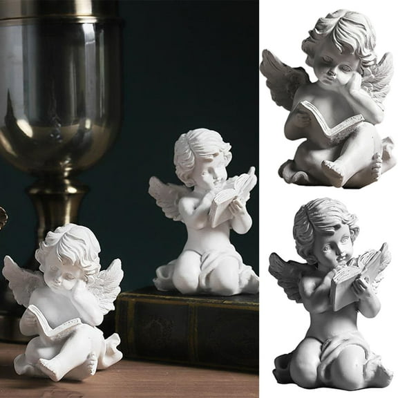 Travelwant Reading Book Angel Statue Cherub Wings Angel Statue Figurine Indoor Outdoor Guardian Home Garden Angel Sculpture Statuette Shelf Sitter Angel Collection Angel Wings Memorial Statue