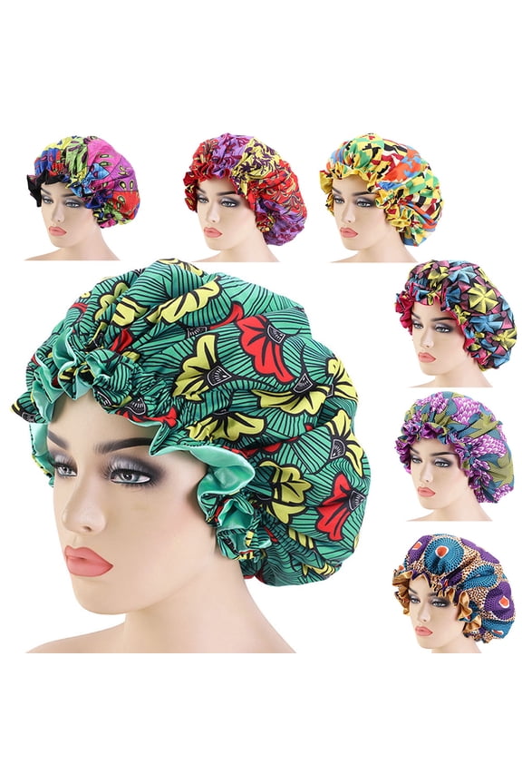 Satin Bonnet Double Layer Printd Pattern Reversible Night Sleeping Bonnet Cap for Home Use