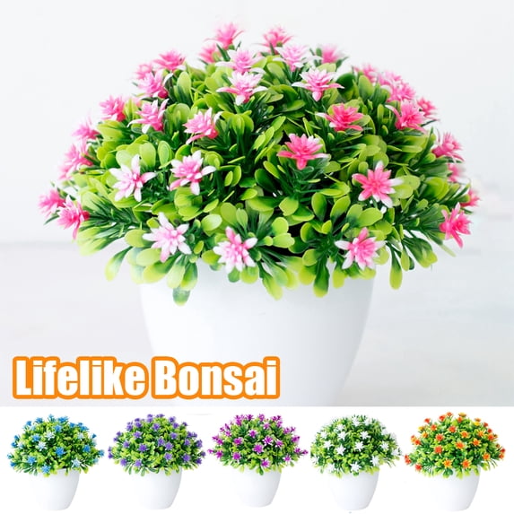 Travelwant Small Fakes Potted Plants, Mini Artificial Small Flower, Mini Artificial Potted Plants, Small Plants Decor, Fake Flower Plant Topiary Shrubs for Farmhouse Balcony Office Home