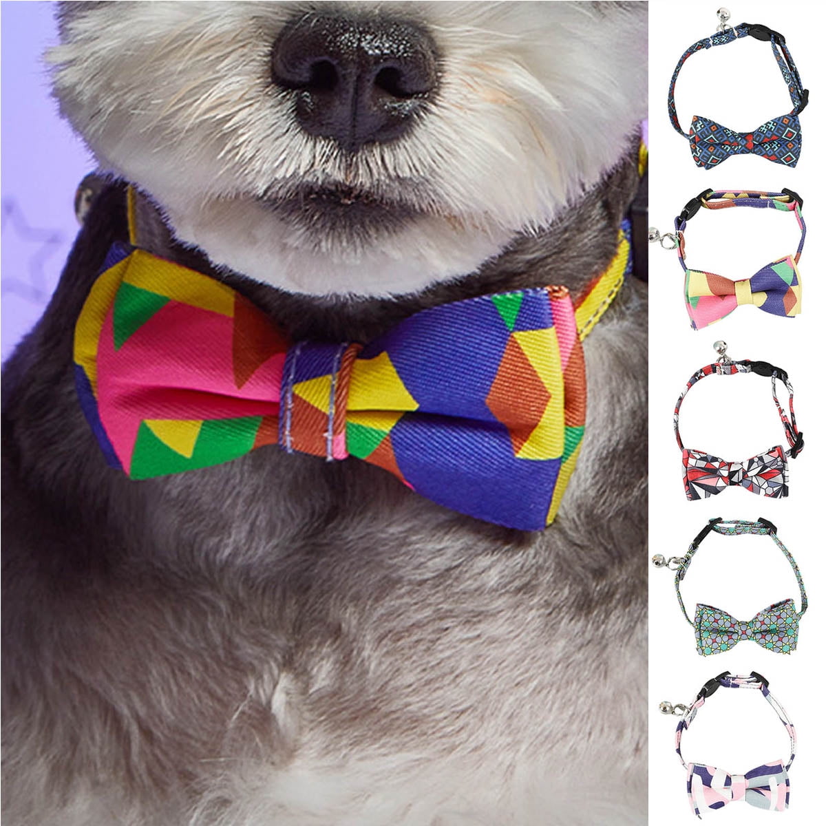 Pet Velvet Bow Tie Collar With Bell - Adjustable PU Leather Necklace For Cats & Small Dogs, 2 Pack (Pink & Red)