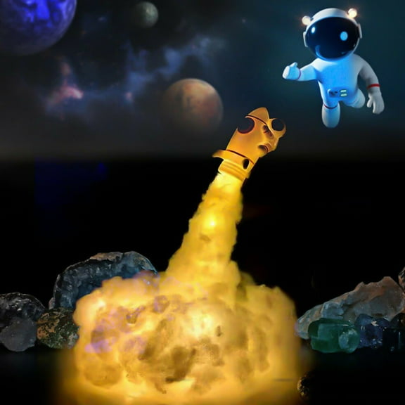 Travelwant Special DIY LED Clouds Rocket Astronaut Bedside Table Lamp,Cotton Cloud Rocket Night Light,Kids Creative Birthday Gift Bedside Lamp Ornament Craft Gift