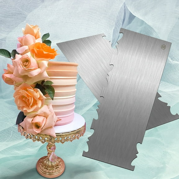 Travelwant Stainless Steel Cake Scraper Double Sided Patterned Icing Smoother Comb Cake Edge Smoother Cream Scraper Comb Metal Cake Scraper Edge Carving Smoothing Cream Pastry Baking Tools