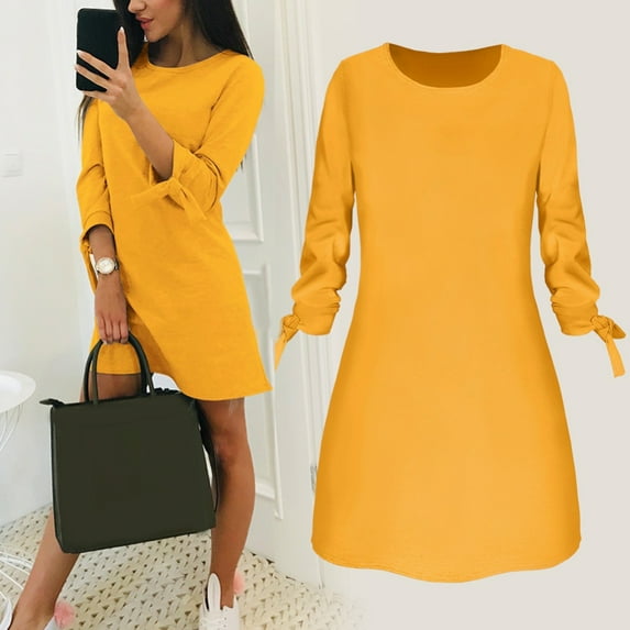 Travelwant Summer Ruched Bodycon Women Ruched 3/4 Sleeve Dress Side Drawstring Solid Crew Neck Casual Summer Tank Shirt Mini Dresses