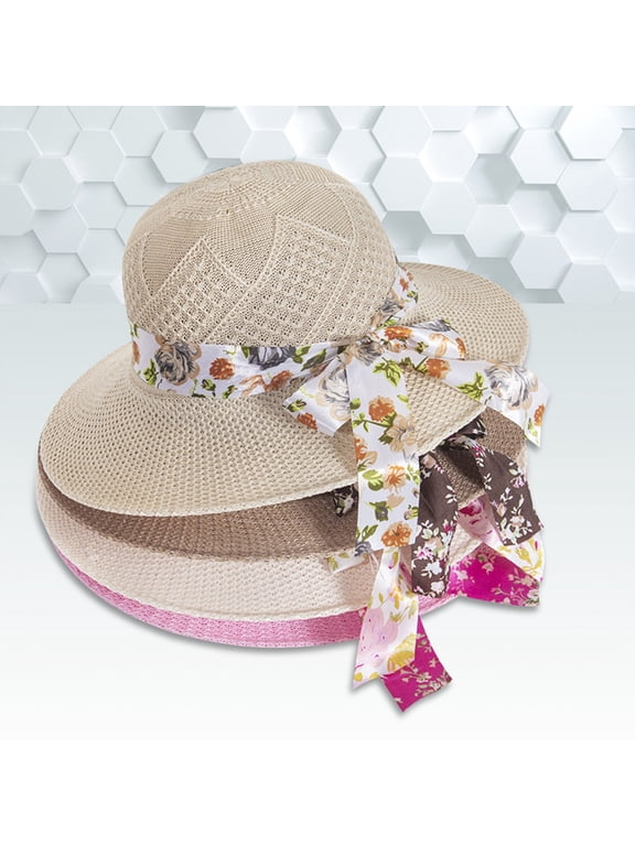 Summer Straw Hat Bowknot Beach Sun Protection Hats Wide Brim Caps Summer Beach Sun Protective Hat Straw Hats for Women