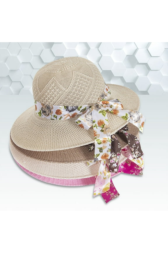Summer Straw Hat Bowknot Beach Sun Protection Hats Wide Brim Caps Summer Beach Sun Protective Hat Straw Hats for Women
