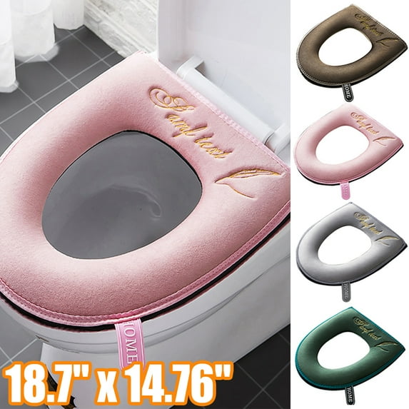 Travelwant Toilet Seat Cover with Zipper, Washable Standard Toilet Lid Cover with Handle, Soft Thicken Warm Cover Pad Cushion for Bathroom, Fits All Elongated Toilet Seats