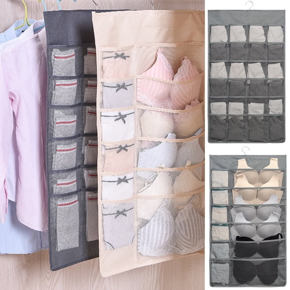 Travelwant Underwear Organizer 30 Mesh Pockets Hanging Storage Organiser with Metal Hanger, Dual-Sided Hanging Closet Organizer for Underwear, Stocking,Bra and Sock