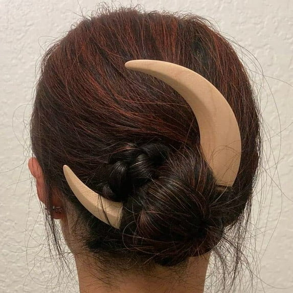Travelwant Vintage Chignon - Hand Carved Moon Wood Hair Fork Solid for Women Large Size Hair Sticks Women Hairstyle Accessories
