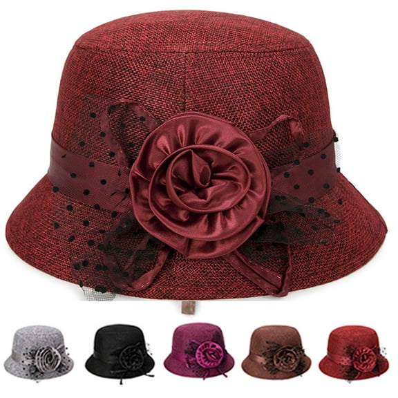Travelwant Vintage Felt Cloche Hat Winter Floral Fedora Bucket Hat Bowler Hats