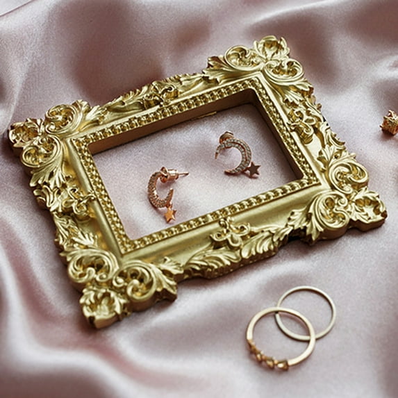 Travelwant Vintage Picture Frame Antique Photo Frame Resin Golden Ornate Textured Oval Desktop Photo Frame Photo Holder Jewelry Display Frame Home Decoration